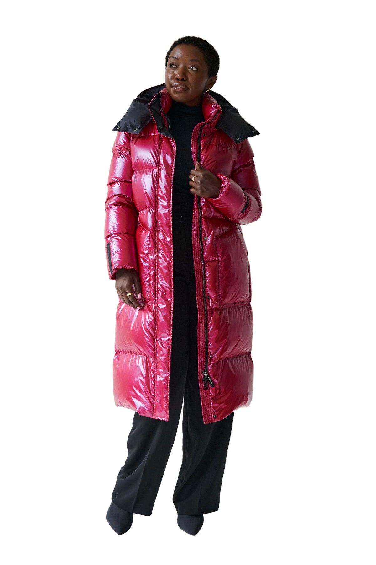 Fria Long Down Coat | Dark Lipstick Red