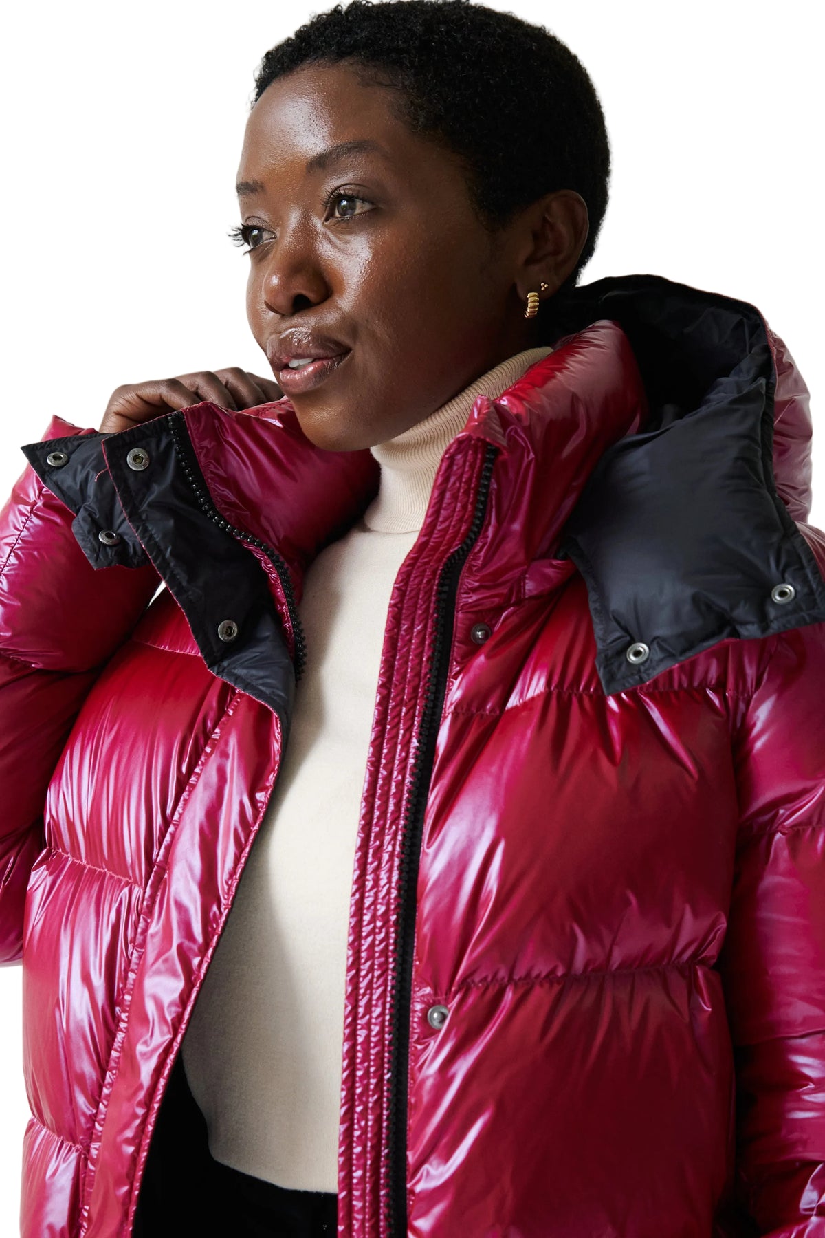 Fria Long Down Coat | Dark Lipstick Red 2