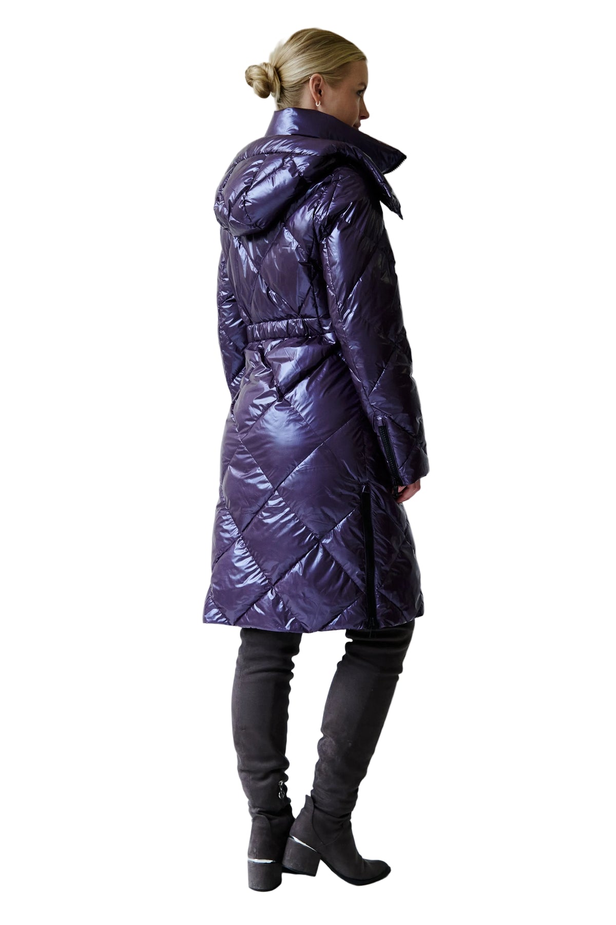 Saga Long Vegan Down Coat | Aubergine 2