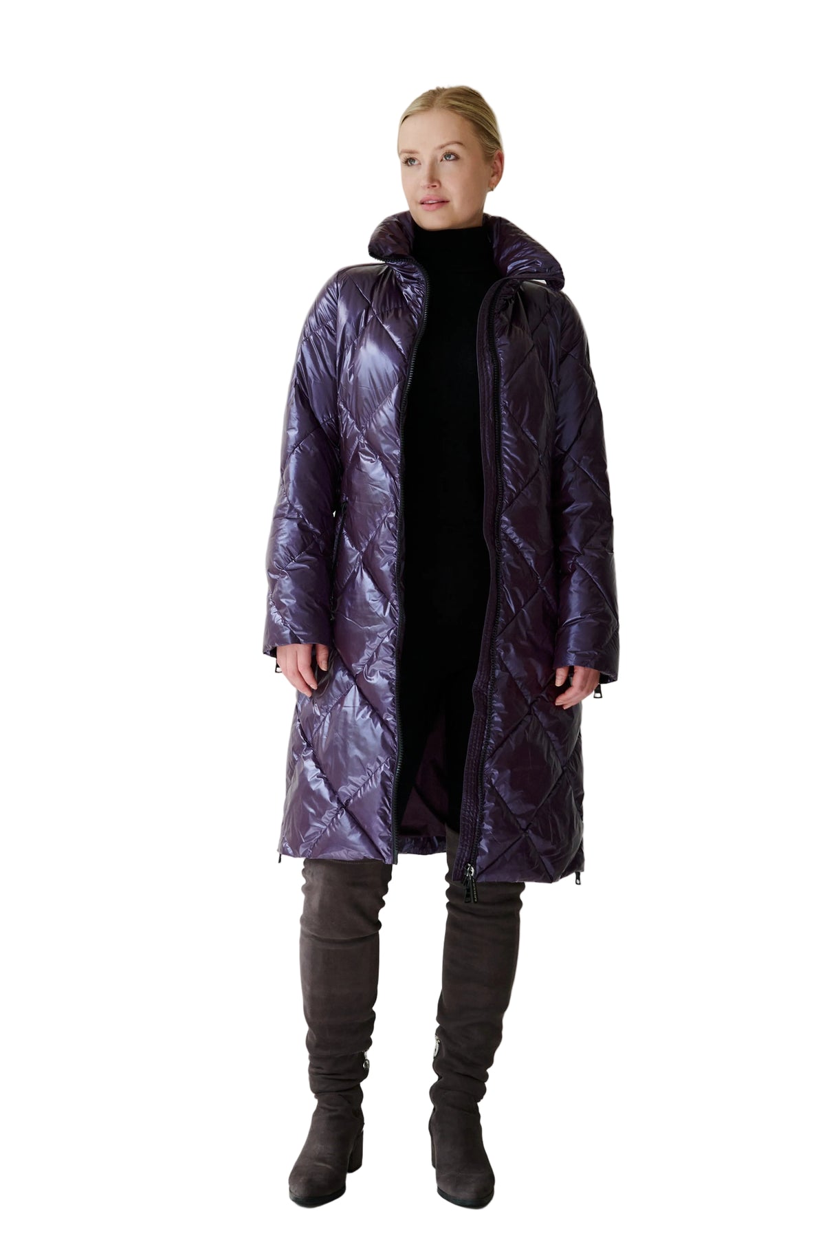 Saga Long Vegan Down Coat | Aubergine 3