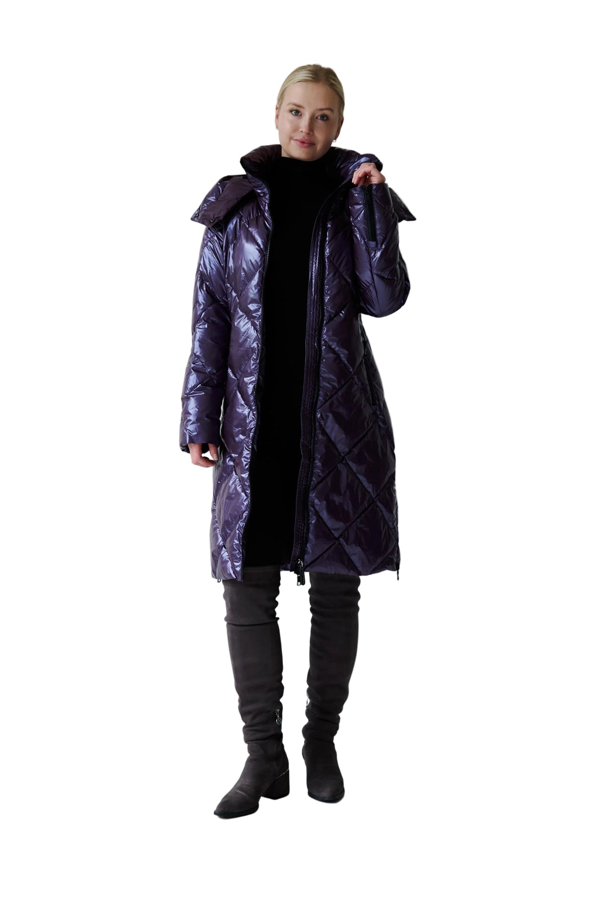 Saga Long Vegan Down Coat | Aubergine 4