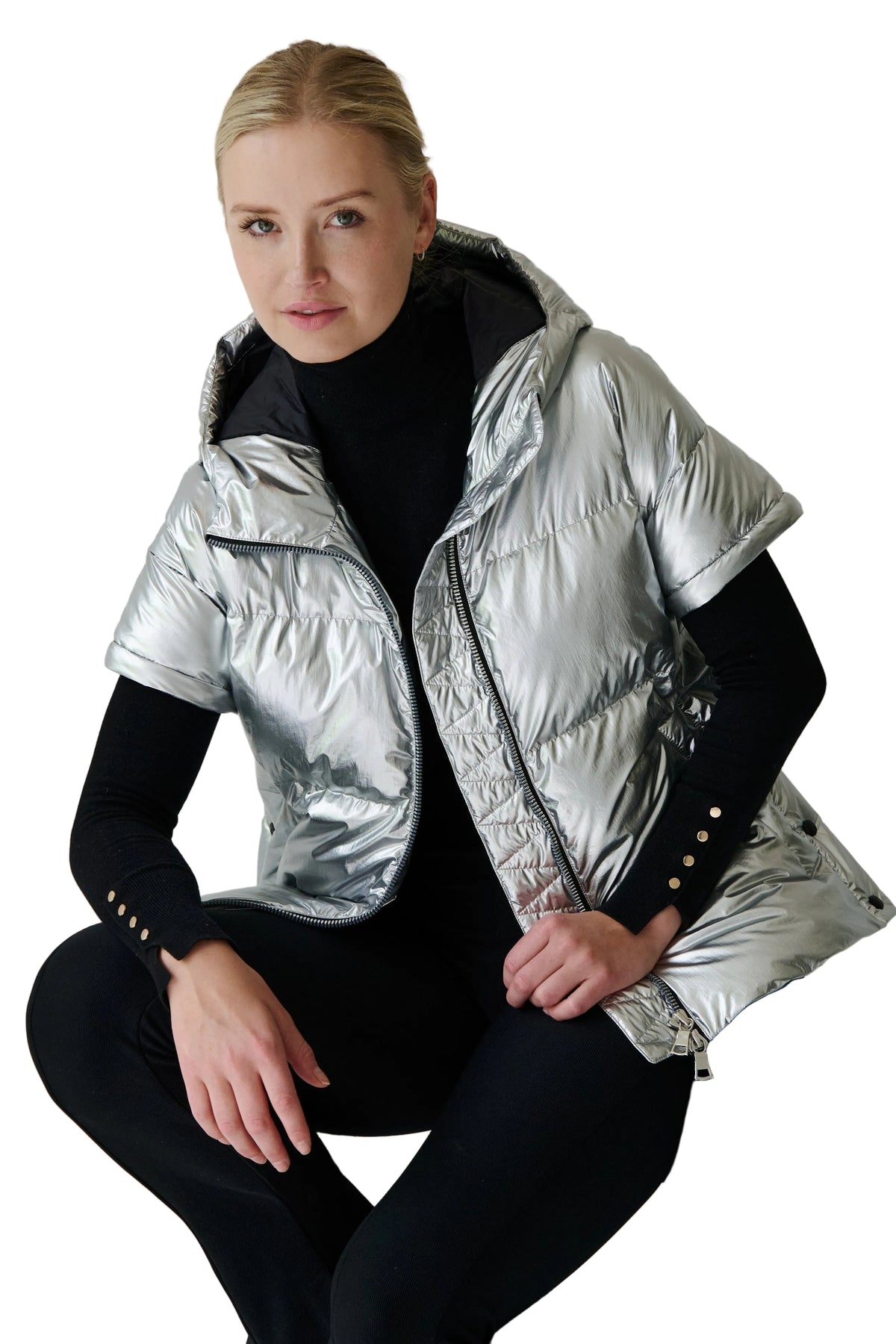 Soley Vegan Down 2 in 1 Jacket | Metallic Silver 2