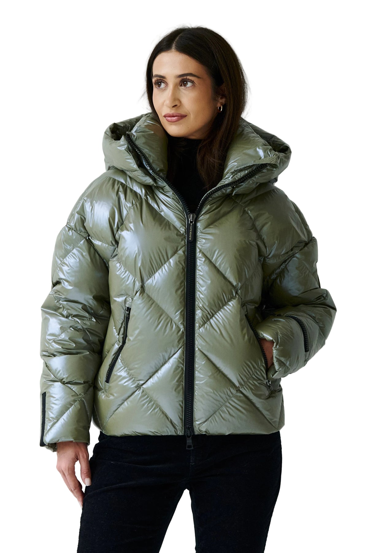 Zoe Down Bomber Jacket | Olive 4