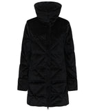 Black quilted jacket on a white background
