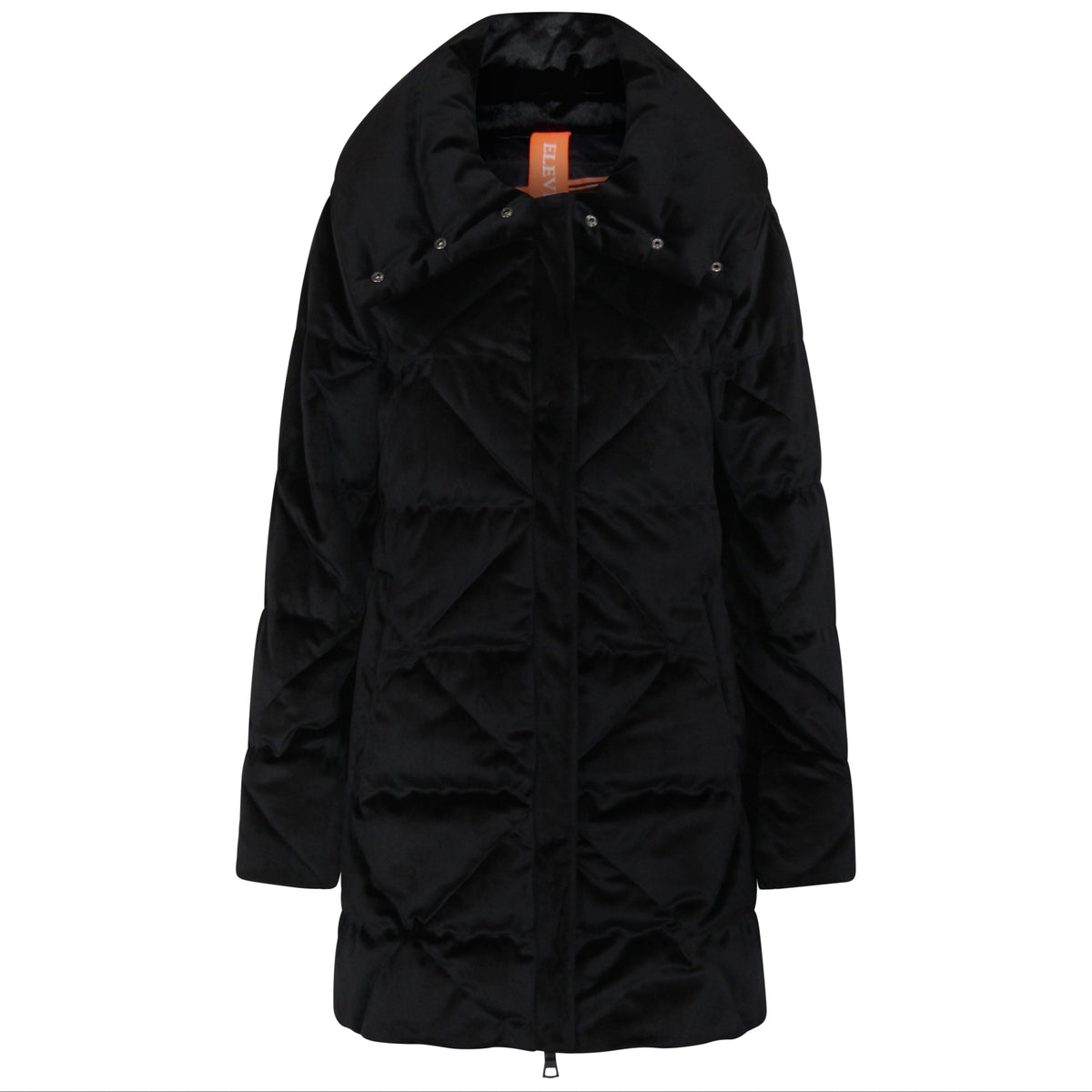 Black coat with a high neck on a white background