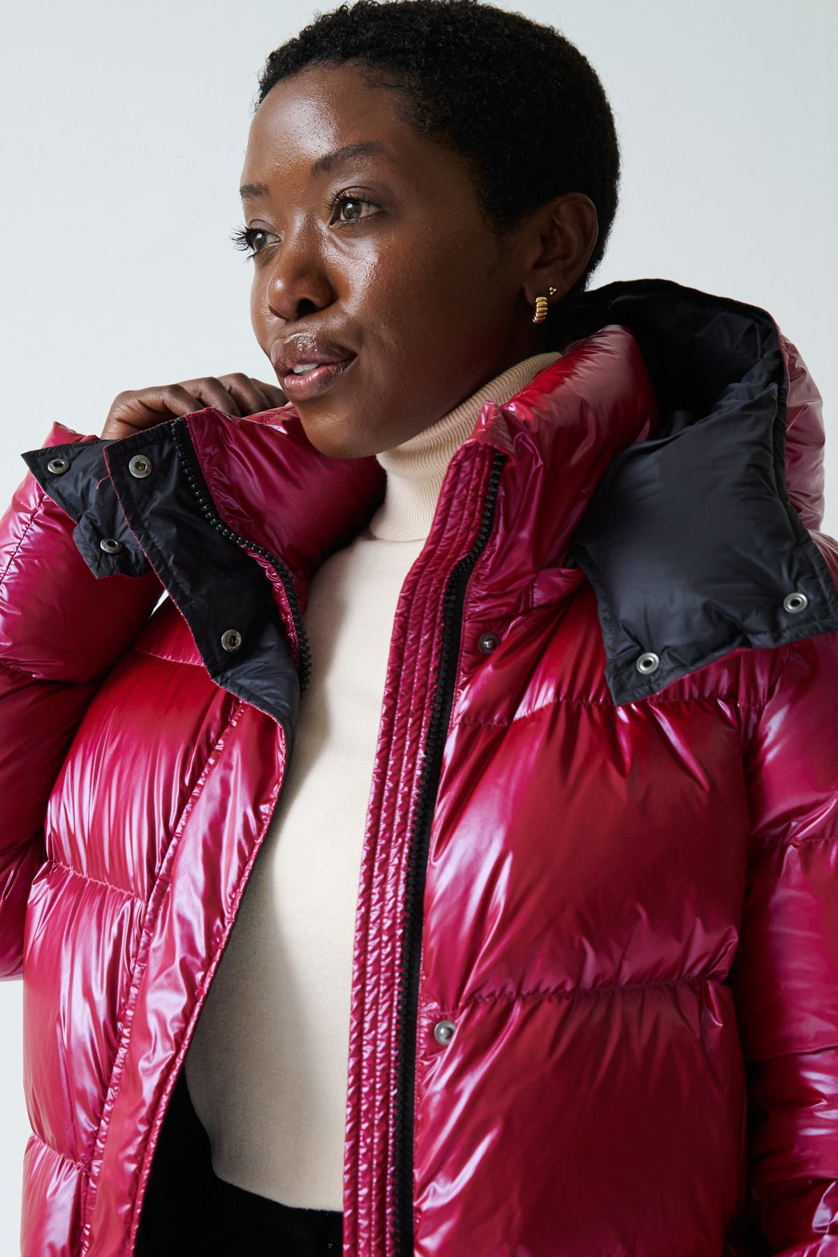 Fria Long Down Coat | Dark Lipstick Red 2