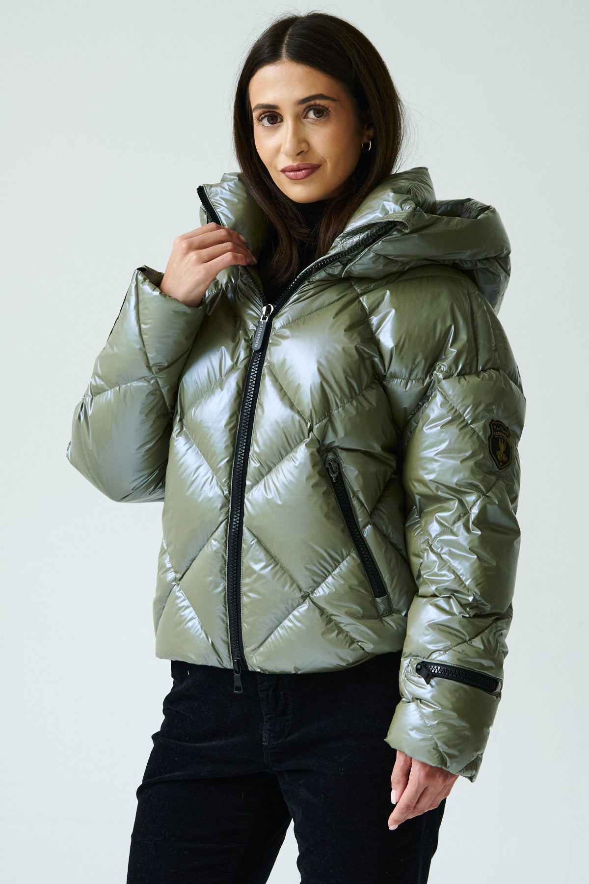 Zoe Down Bomber Jacket | Olive 2