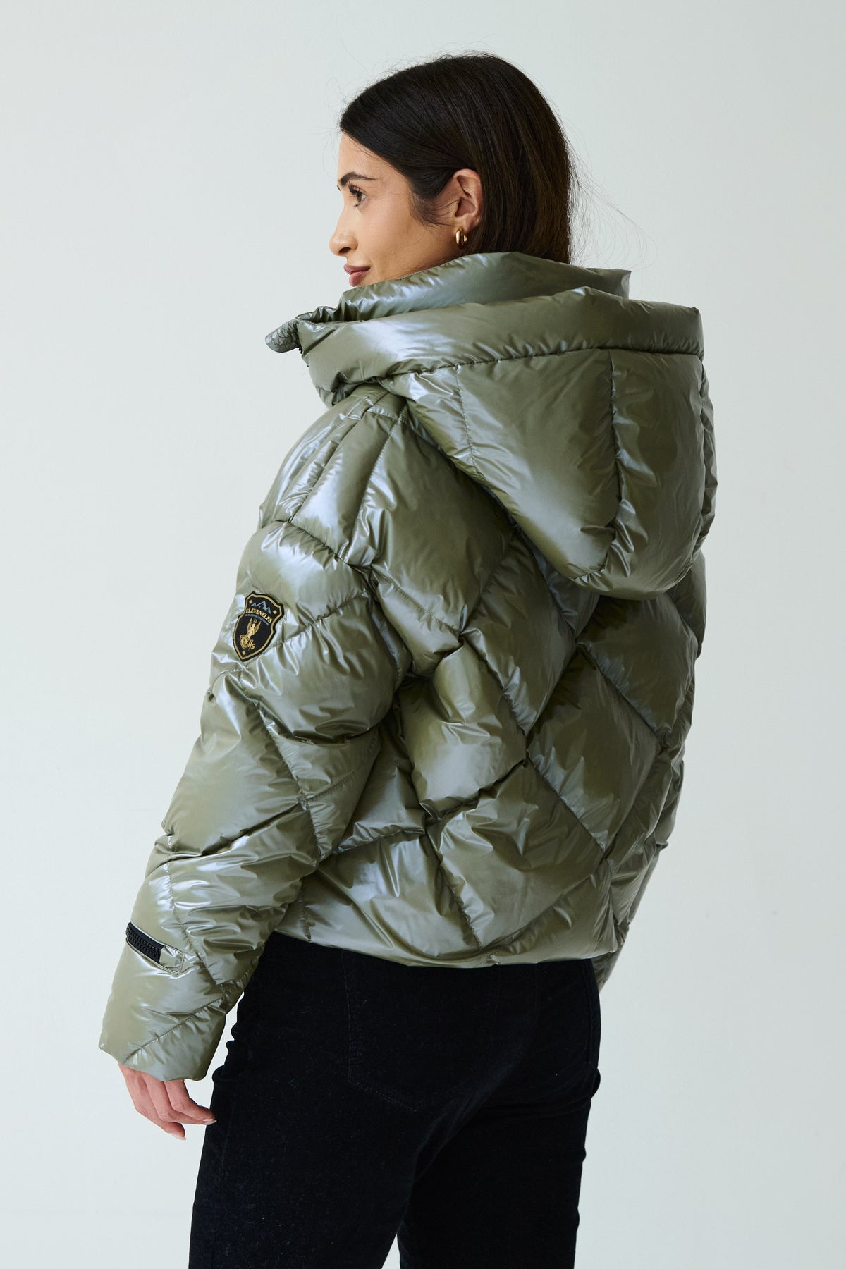 Zoe Down Bomber Jacket | Olive 3