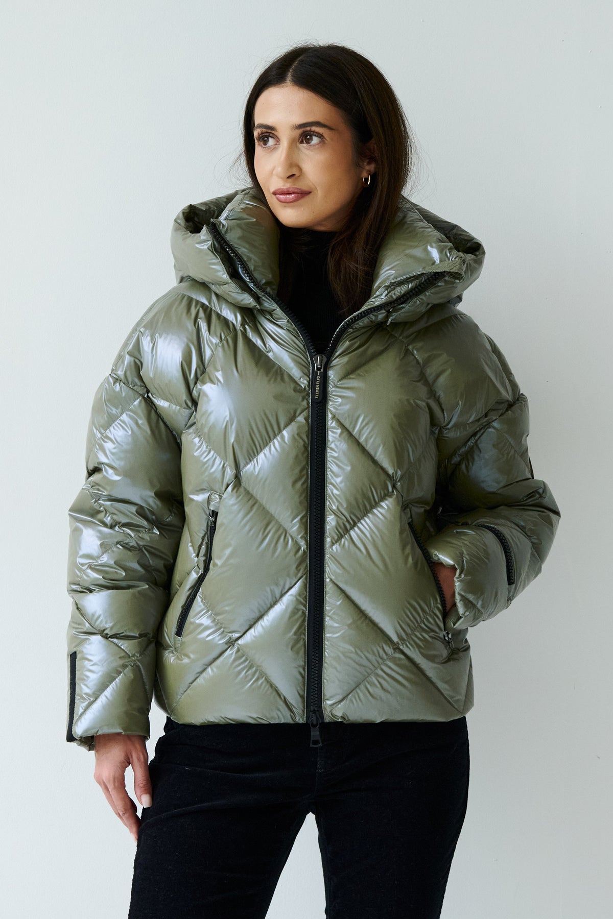 Zoe Down Bomber Jacket | Olive 4